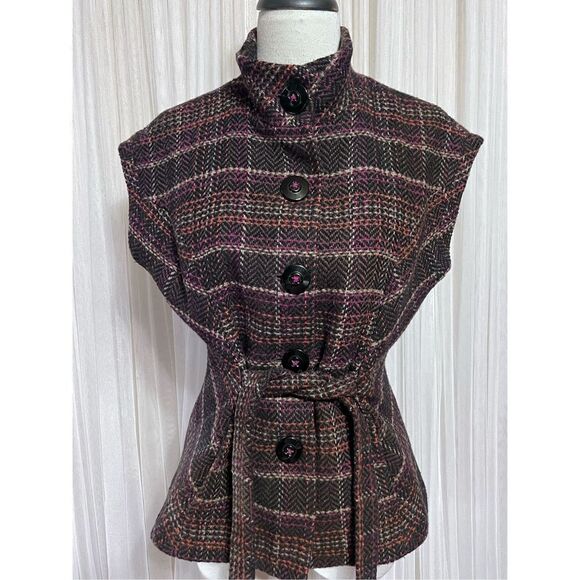 CAbi Cinch It Up Sleeveless Plaid Wool Vest Jacket with Belt Size Medium - Picture 1 of 5